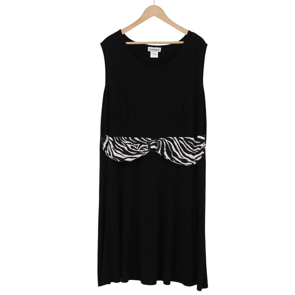 Serengeti Dress Womens 2X A-Line Black Zebra Print Waist Accent Excellent